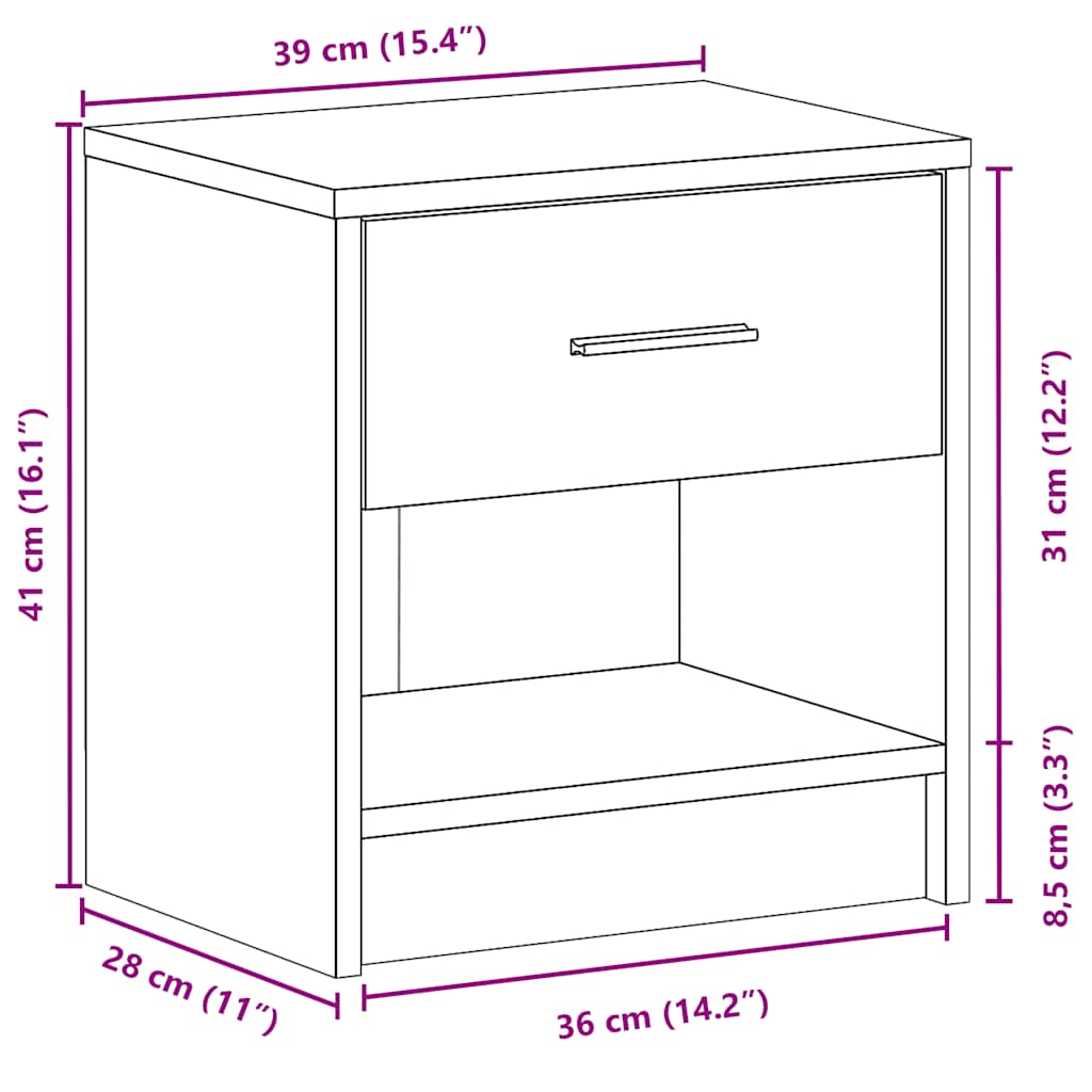 vidaXL Bedside Cabinet with Drawer Artisan Oak 39x28x41 cm
