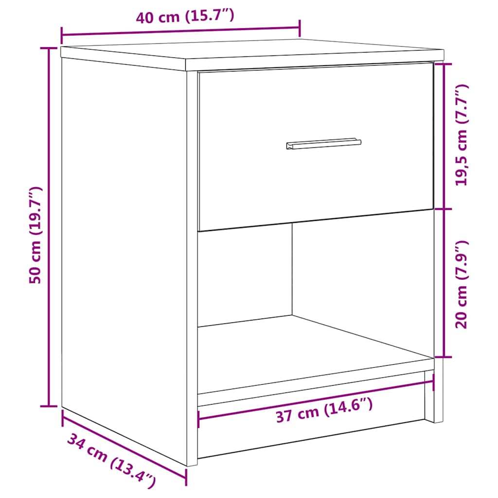 vidaXL Bedside Cabinet with Drawer Smoked Oak 40x34x50 cm