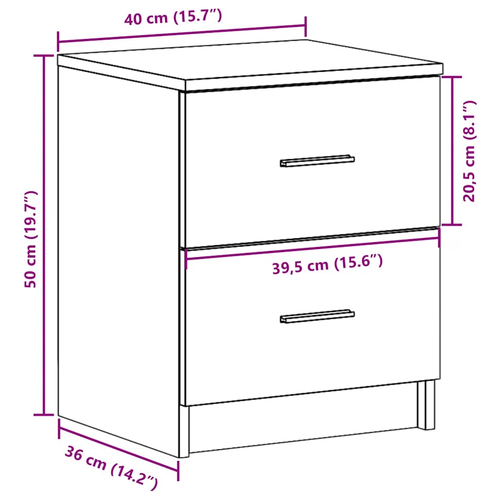 vidaXL Bedside Cabinet | Artisan oak | Engineered wood | 40 x 36 x 50 cm