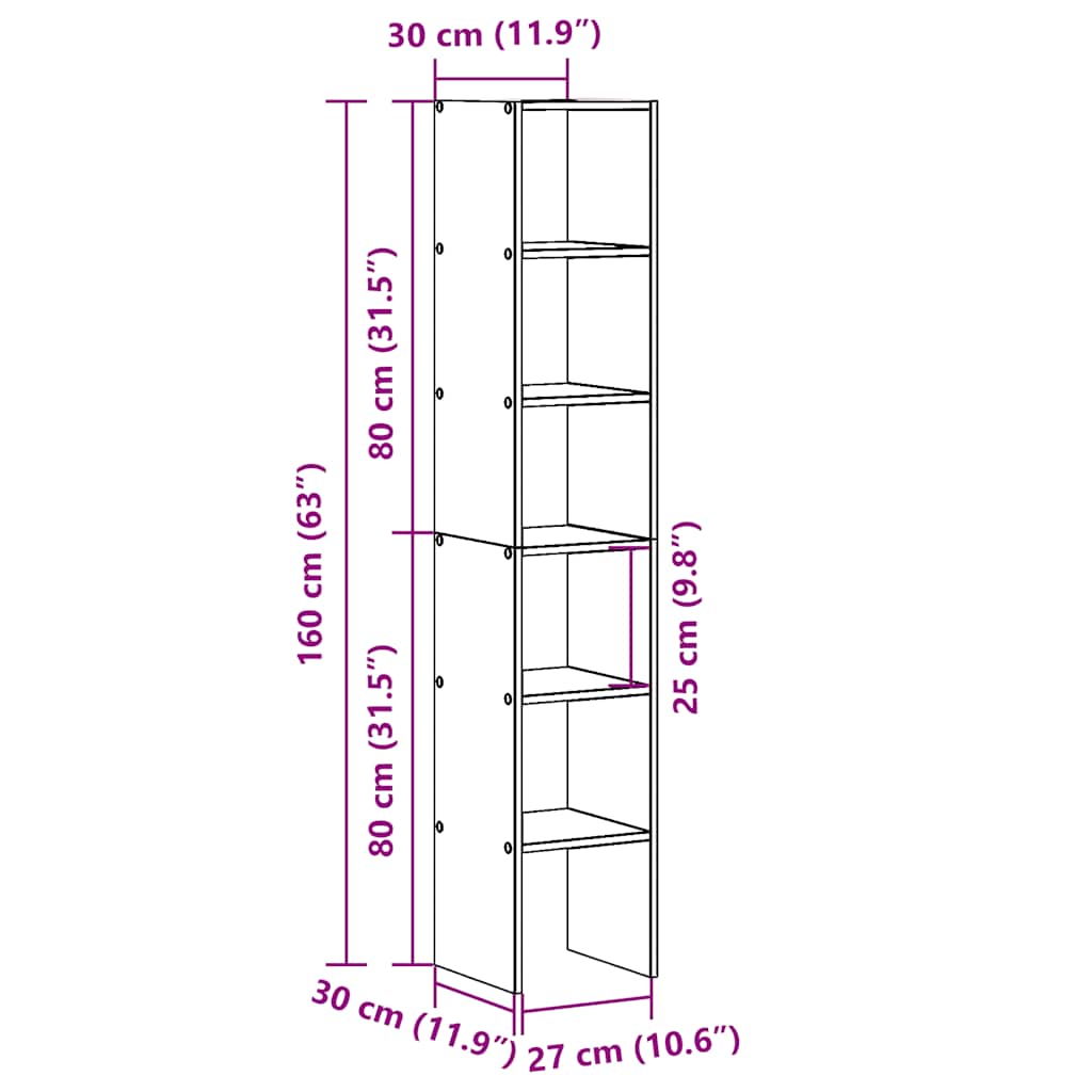 vidaXL Bookcases 2 pcs Stackable Black Oak 30x30x80 cm Engineered Wood
