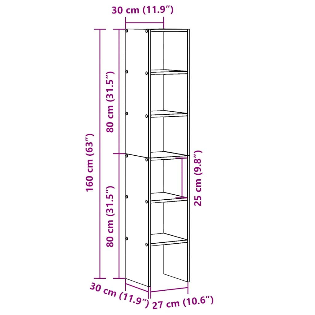 vidaXL Bookcases 2 pcs Stackable Sonoma Oak 30x30x80 cm Engineered Wood