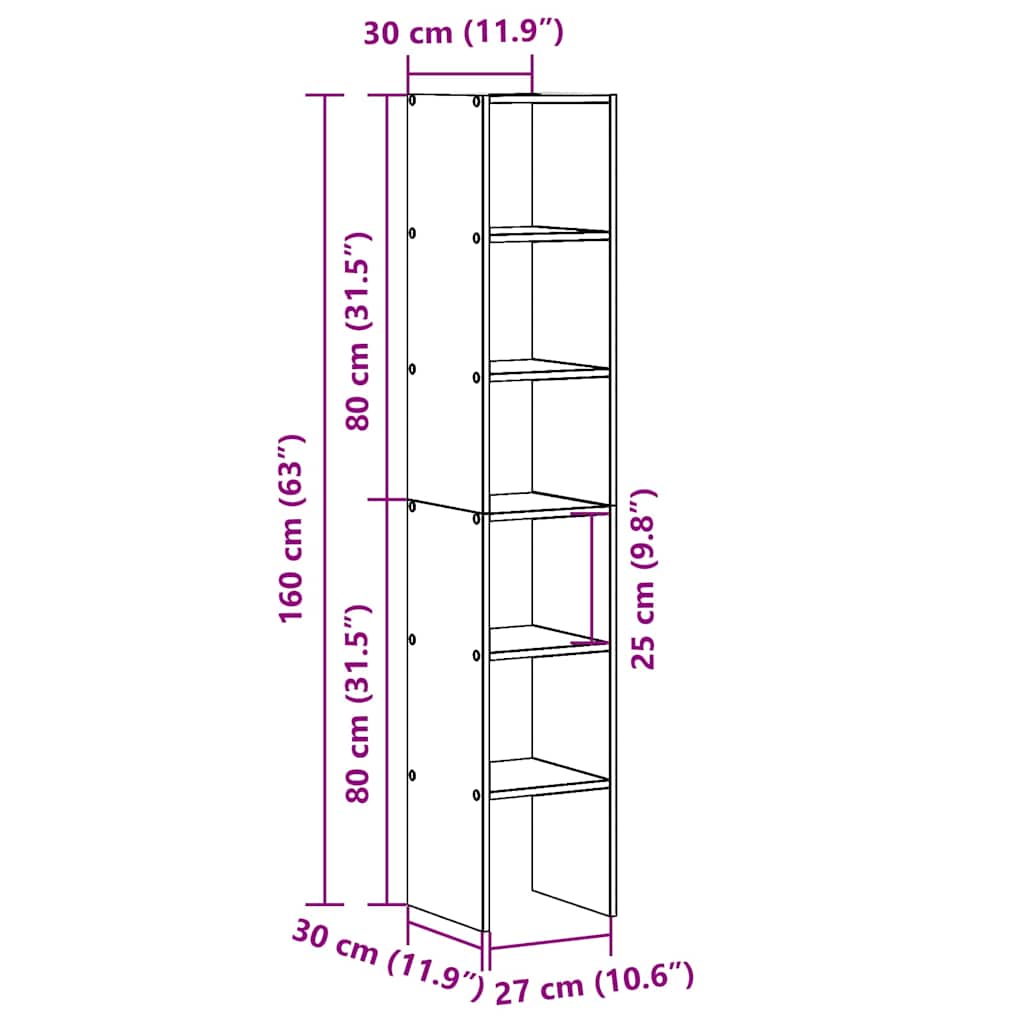 vidaXL Bookcases 2 pcs Stackable Old Wood 30x30x80 cm Engineered Wood