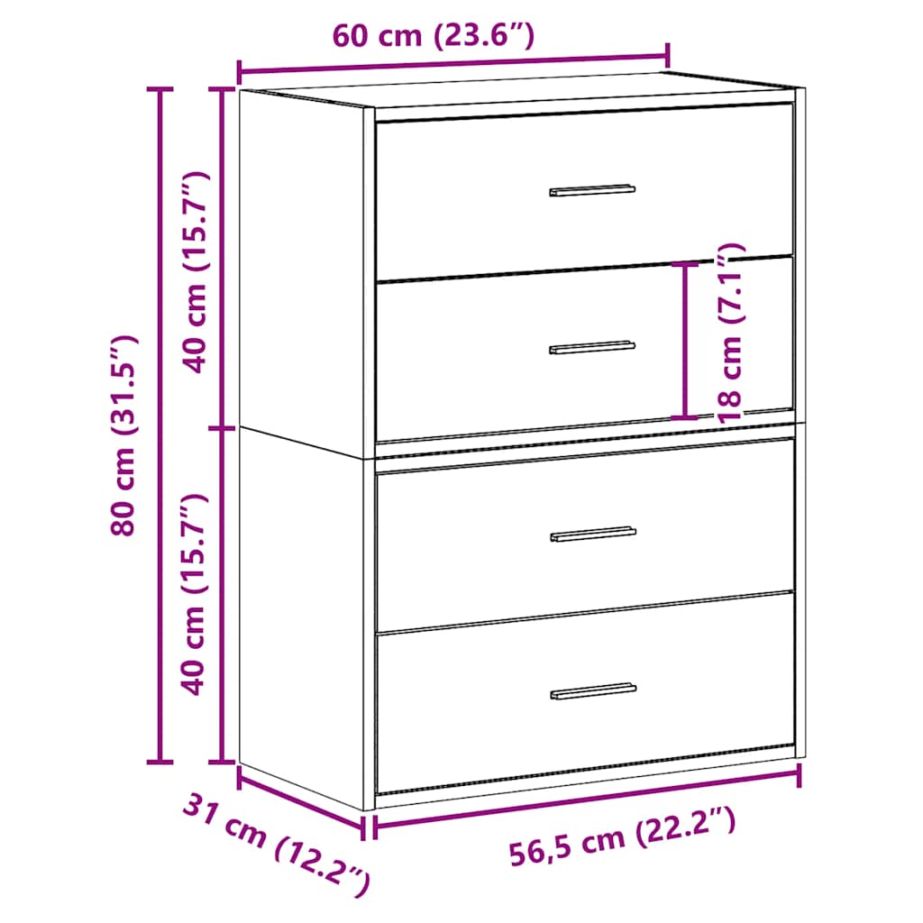 vidaXL Cabinets with 4 Drawers 2 pcs White 60x31x40 cm Engineered Wood
