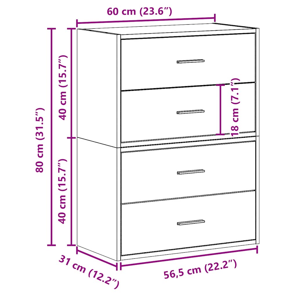 vidaXL Cabinets with 2 Drawers 2 pcs Sonoma Oak 60x31x40 cm Engineered Wood
