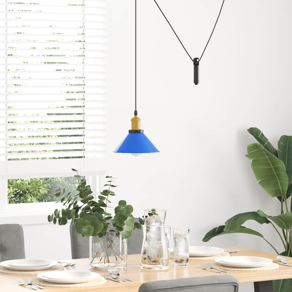 vidaXL Pendant Lamp Height Adjustable E27 Gloss Dark Blue Ø 22cm Metal