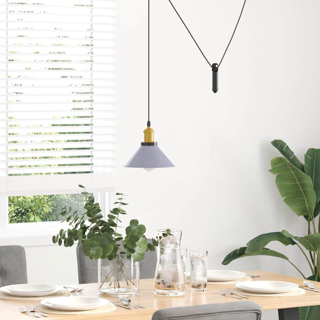vidaXL Pendant Lamp Height Adjustable E27 Gloss Grey Ø 22 cm Metal