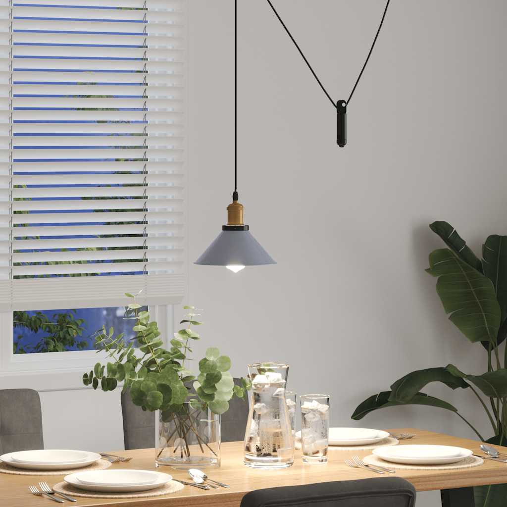 vidaXL Pendant Lamp Height Adjustable E27 Gloss Grey Ø 22 cm Metal
