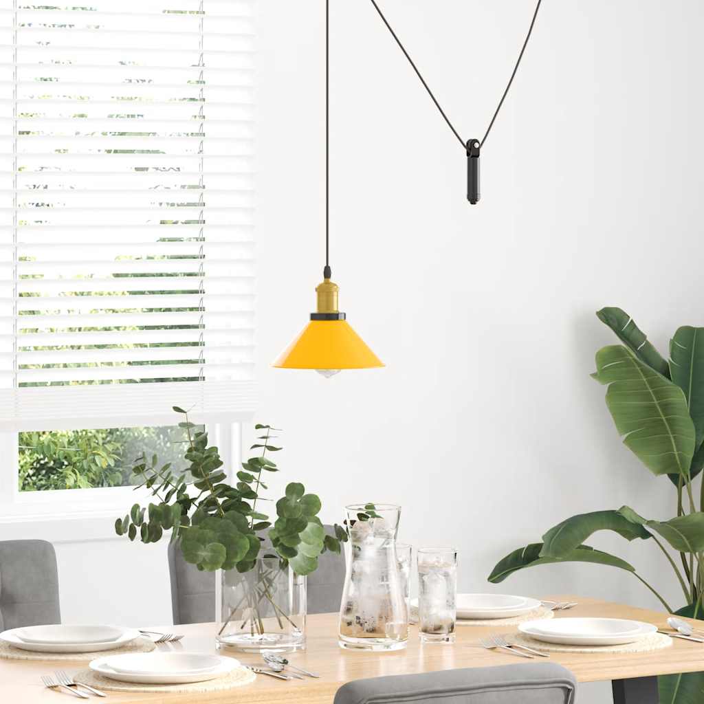 vidaXL Pendant Lamp Height Adjustable E27 Gloss Yellow Ø 22 cm Metal