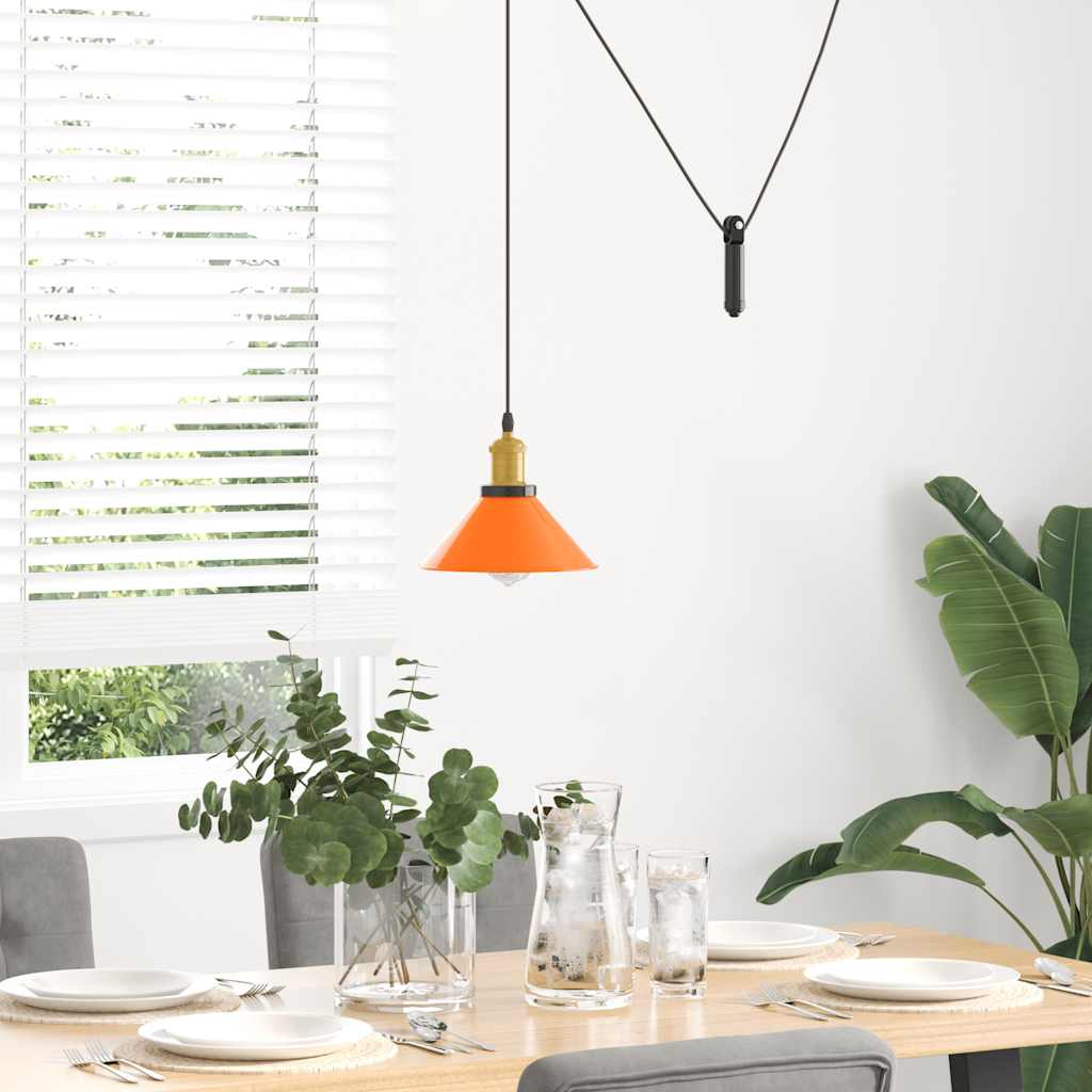 vidaXL Pendant Lamp Height Adjustable E27 Gloss Orange Ø 22 cm Metal