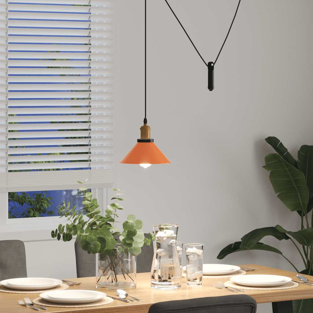 vidaXL Pendant Lamp Height Adjustable E27 Gloss Orange Ø 22 cm Metal