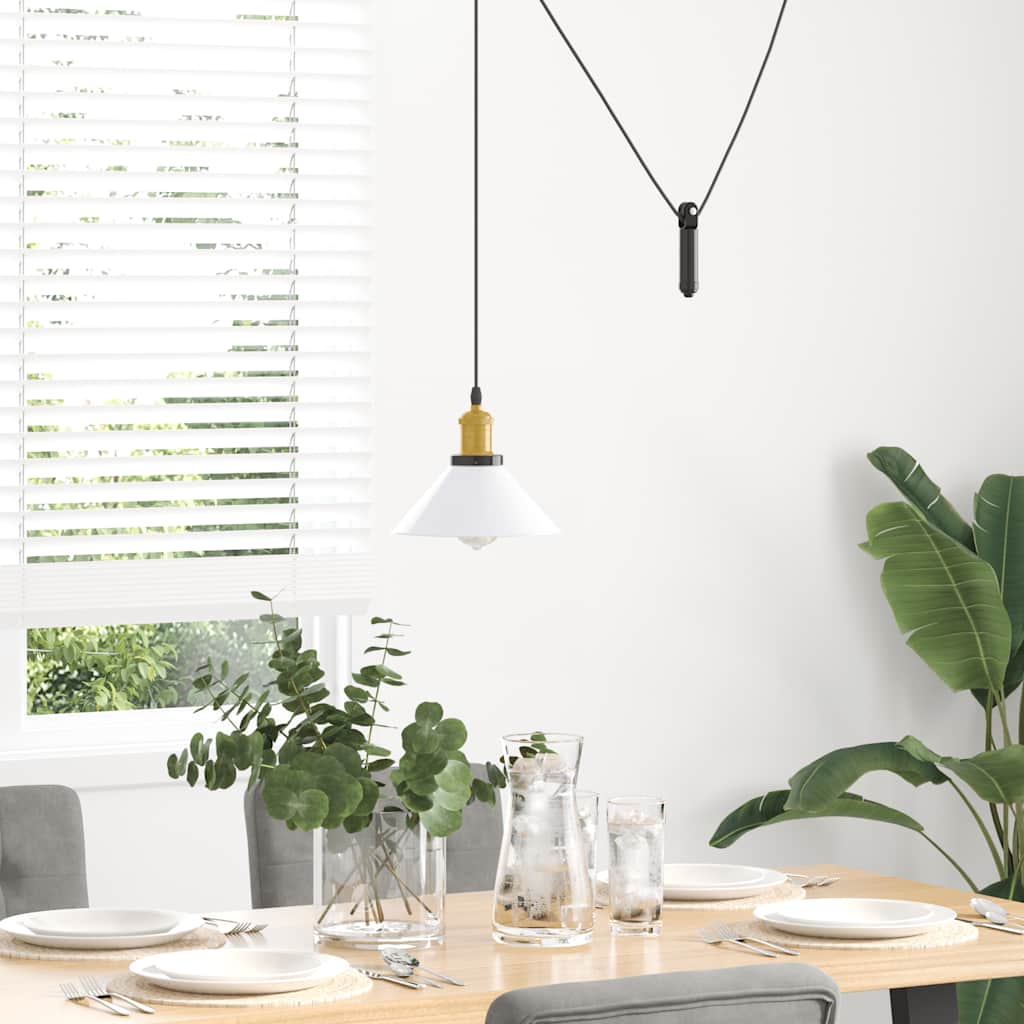 vidaXL Pendant Lamp Height Adjustable E27 Gloss White Ø 22 cm Metal