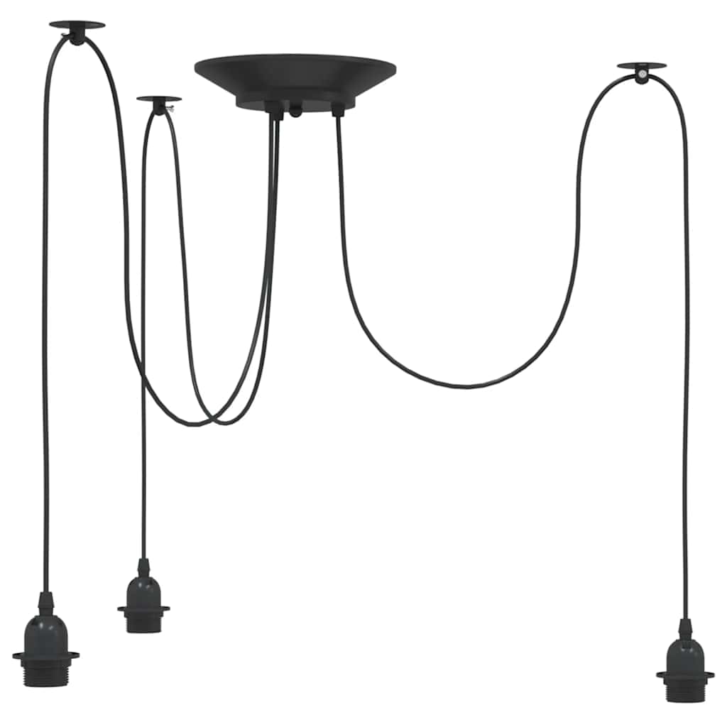 vidaXL Pendant Lamp with 3 Lamp Holders E27 Black Metal