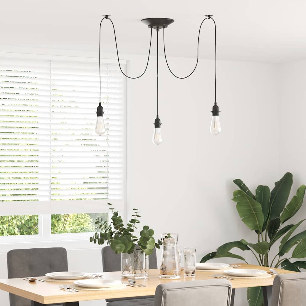 vidaXL Pendant Lamp with 3 Lamp Holders E27 Black Metal