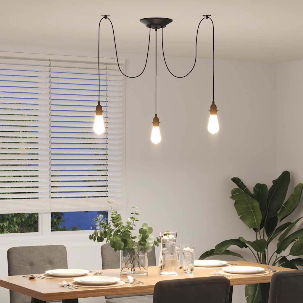 vidaXL Pendant Lamp with 3 Lamp Holders E27 Black Metal
