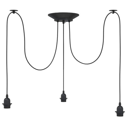 vidaXL Pendant Lamp with 3 Lamp Holders E27 Black Metal