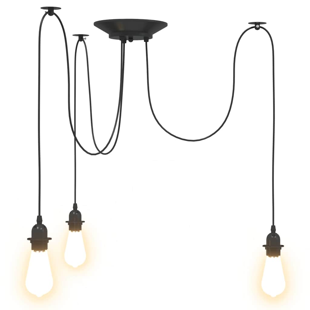 vidaXL Pendant Lamp with 3 Lamp Holders E27 Black Metal