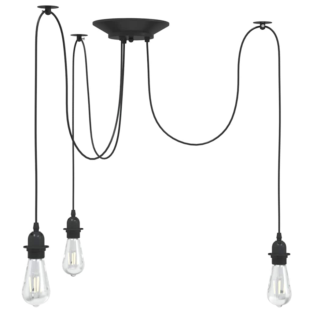 vidaXL Pendant Lamp with 3 Lamp Holders E27 Black Metal