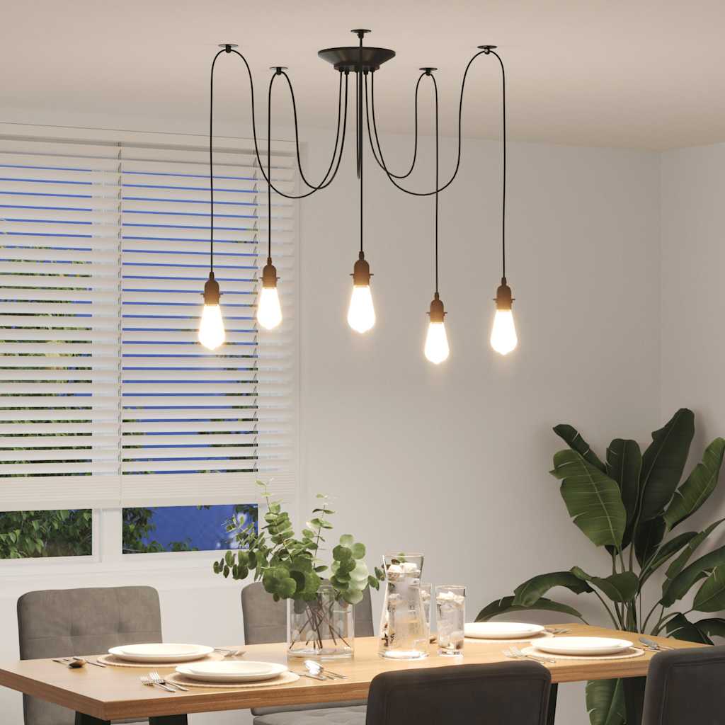vidaXL Pendant Lamp with 5 Lamp Holders E27 Black Metal