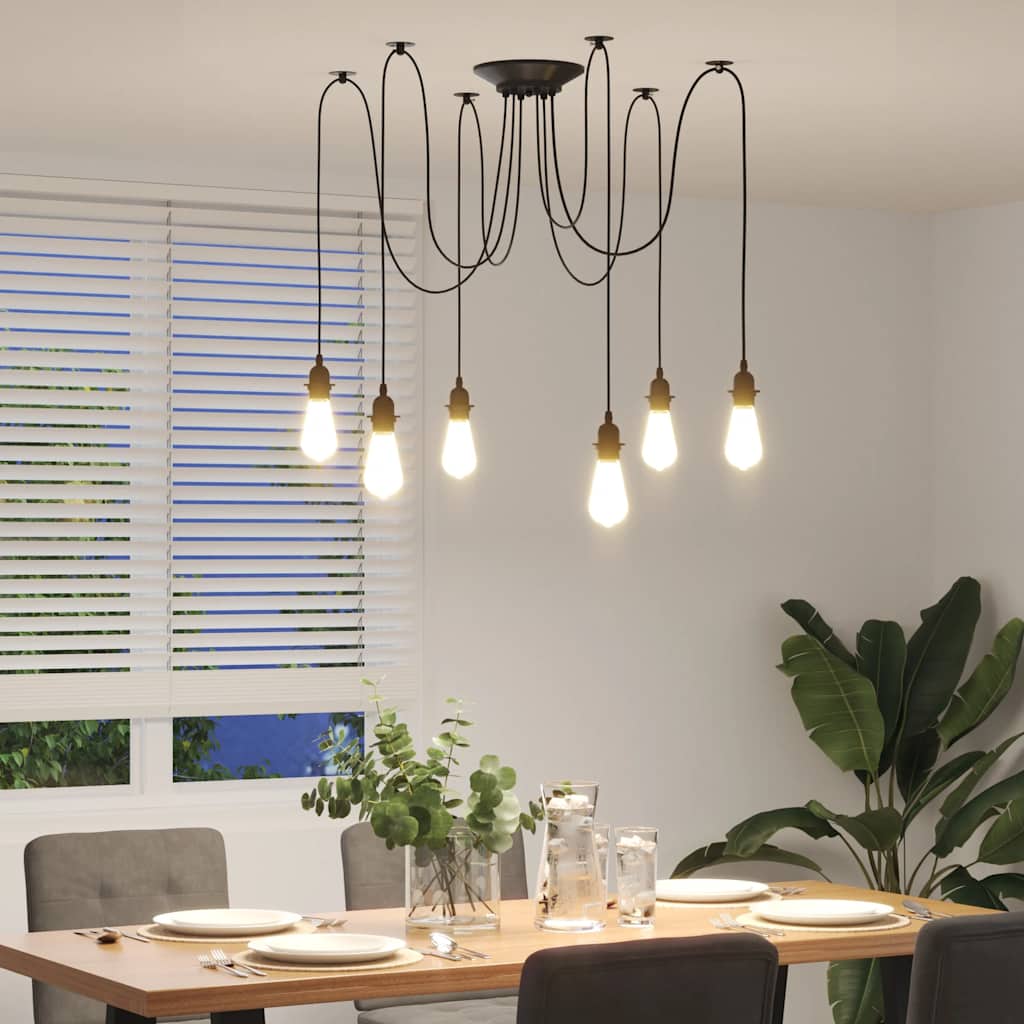 vidaXL Pendant Lamp with 6 Lamp Holders E27 Black Metal