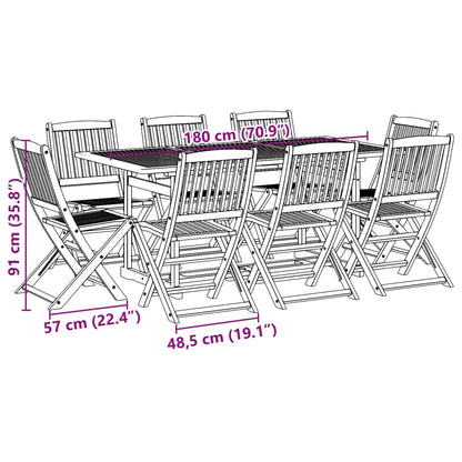 vidaXL 9 Piece Garden Dining Set 180x90x75 cm Solid Wood Acacia