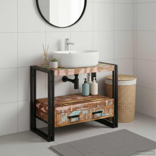 vidaXL Vanity Cabinet Multicolour 71 x 33 x 58 cm Solid Reclaim Wood