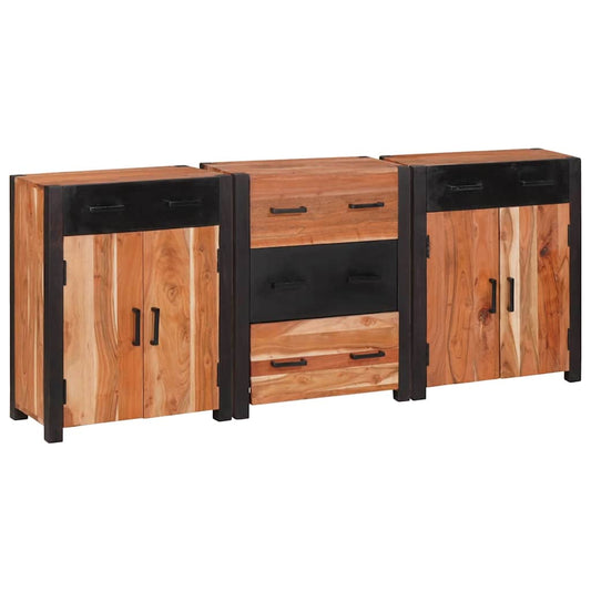 vidaXL Sideboard 3 pcs Brown 165 x 30 x 75 cm Solid Acacia Wood
