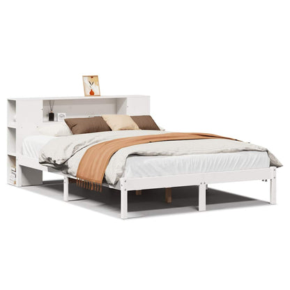 vidaXL Bookcase Bed without Mattress White 135x190 cm Double Solid Wood Pine