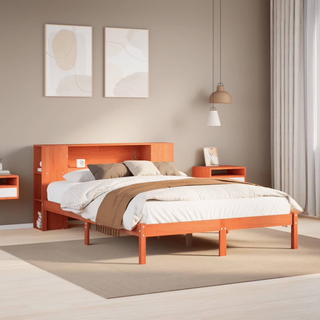 vidaXL Bookcase Bed without Mattress Wax Brown 135x190 cm Double Solid Wood Pine