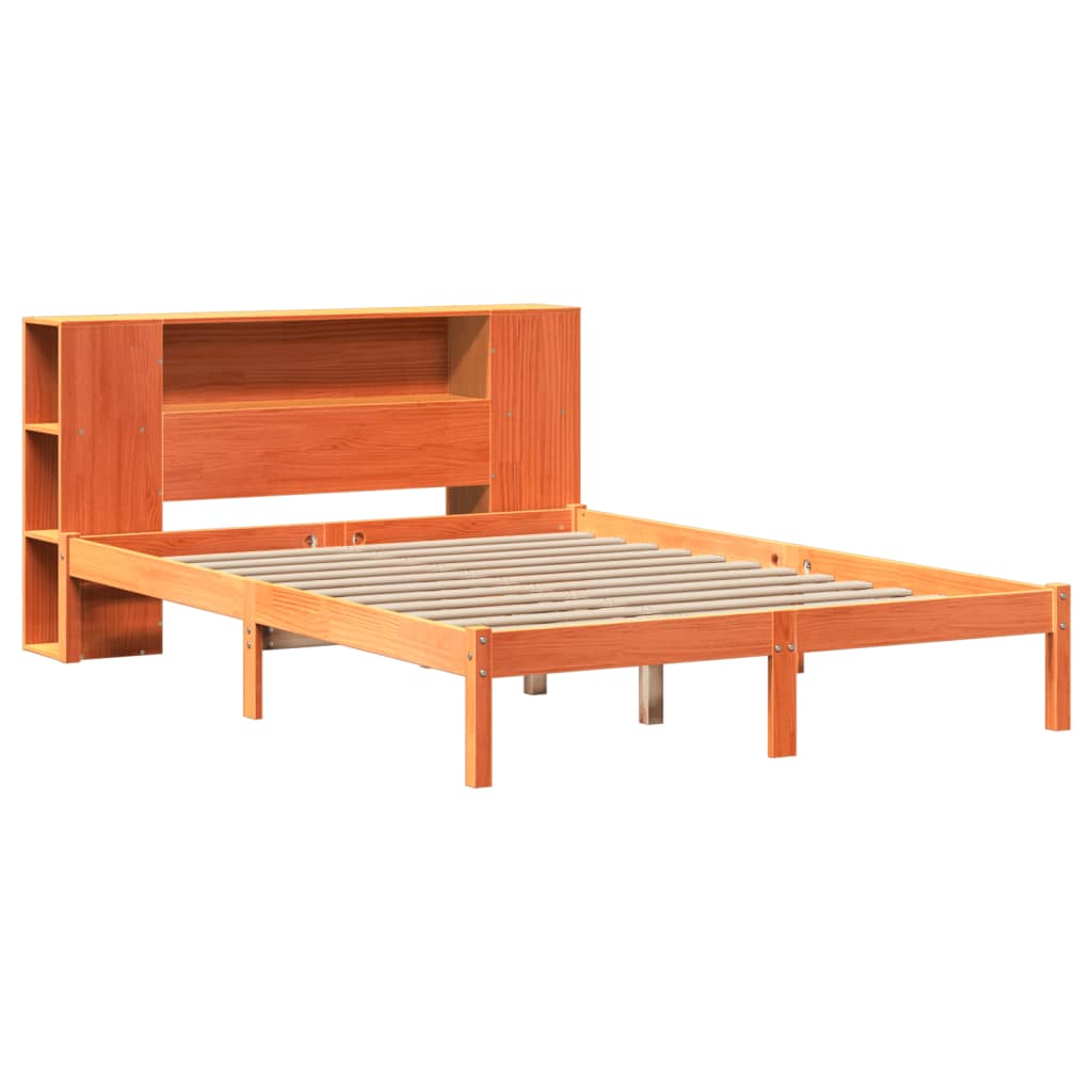 vidaXL Bookcase Bed without Mattress Wax Brown 140x190 cm Solid Wood Pine