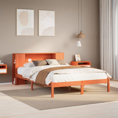 vidaXL Bookcase Bed without Mattress Wax Brown 140x190 cm Solid Wood Pine