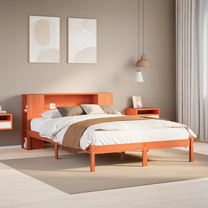vidaXL Bookcase Bed without Mattress Wax Brown 150x200 cm King Solid Wood Pine