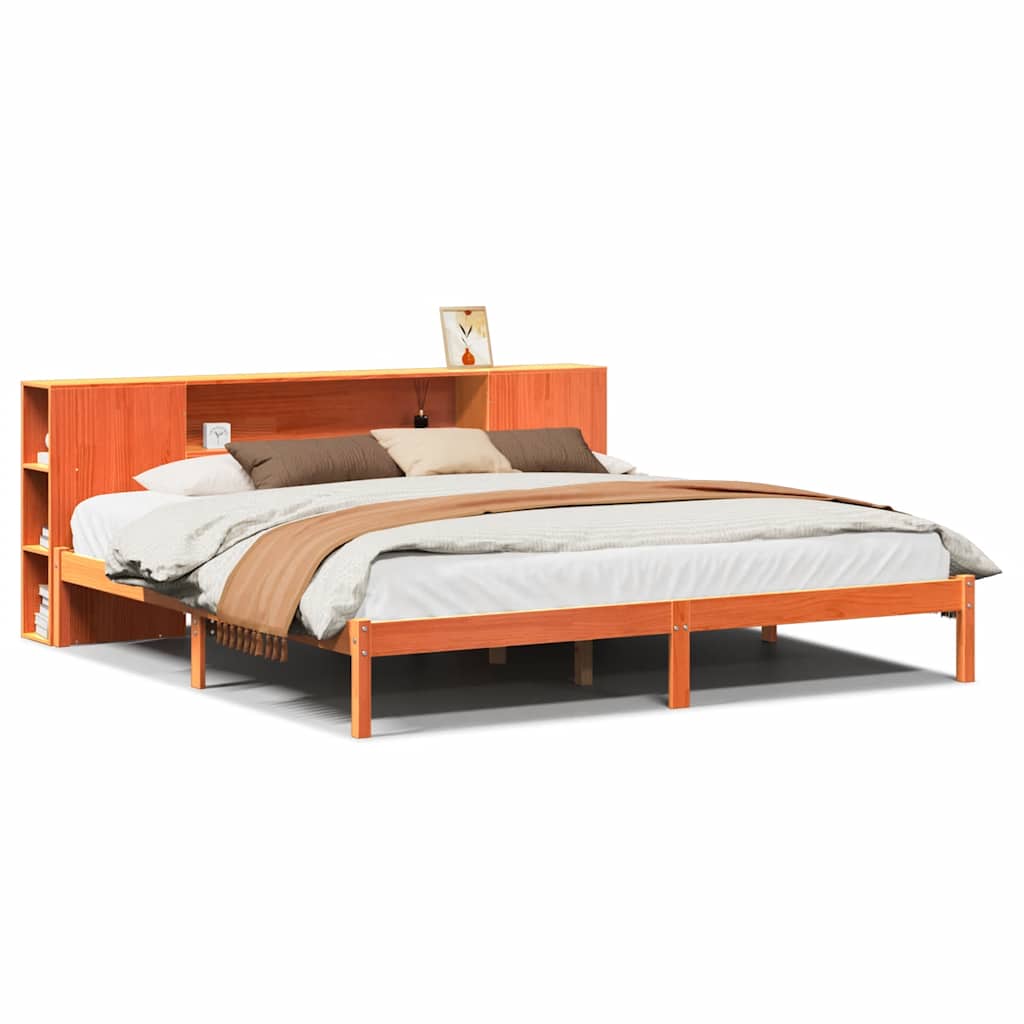 vidaXL Bookcase Bed without Mattress Wax Brown 200x200 cm Solid Wood Pine