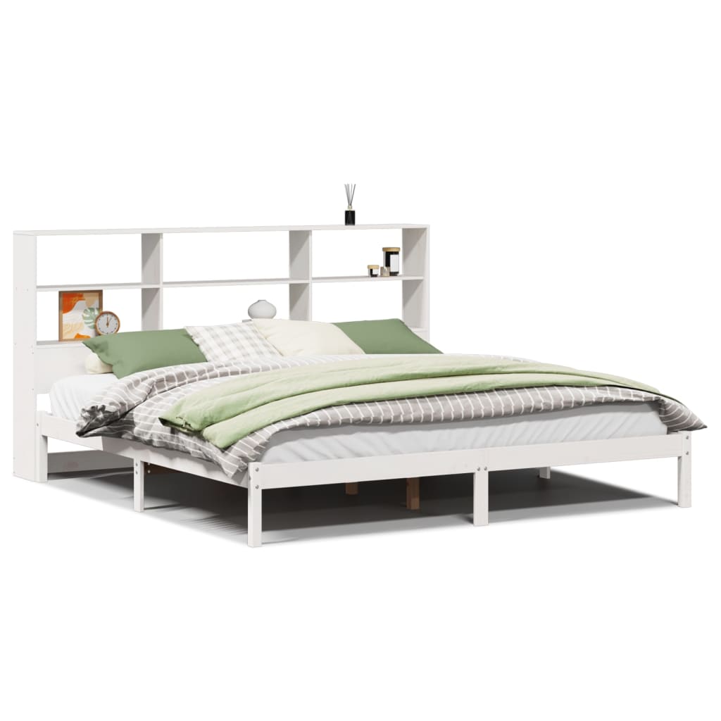 vidaXL Bookcase Bed without Mattress White 180x200 cm Super King Solid Wood Pine