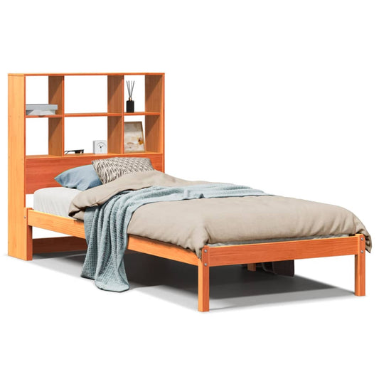 vidaXL Bookcase Bed without Mattress Wax Brown 75x190 cm Small Single Solid Wood Pine