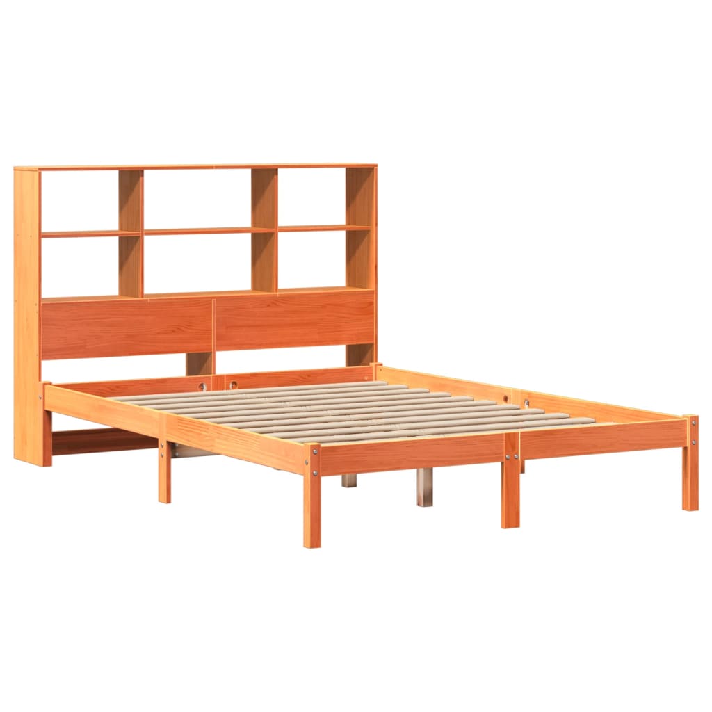 vidaXL Bookcase Bed without Mattress Wax Brown 120x190 cm Small Double Solid Wood Pine