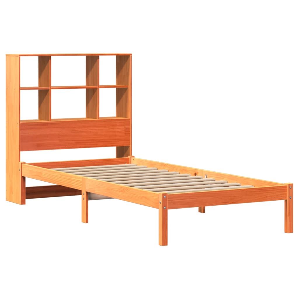 vidaXL Bookcase Bed without Mattress Wax Brown 100x200 cm Solid Wood Pine