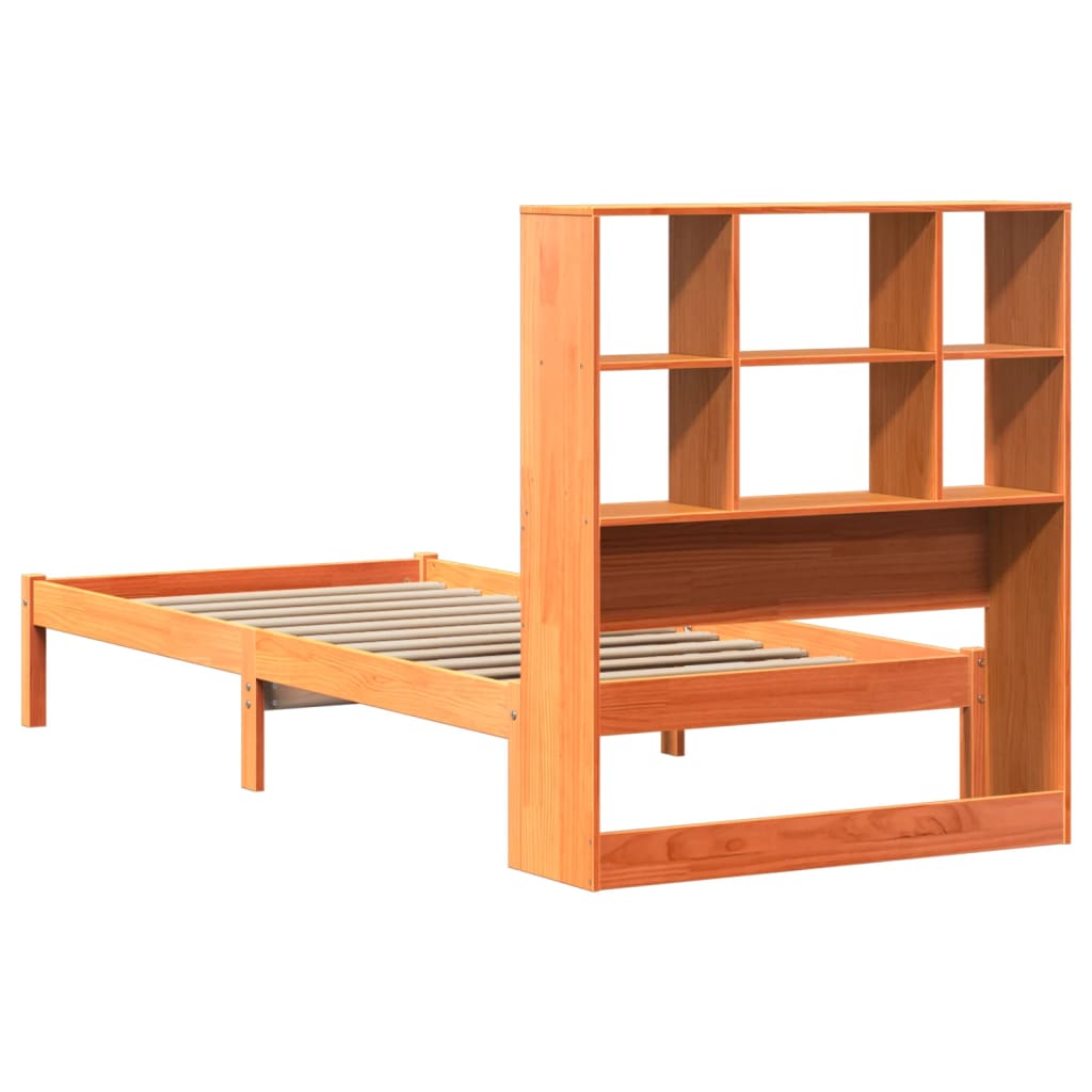 vidaXL Bookcase Bed without Mattress Wax Brown 100x200 cm Solid Wood Pine
