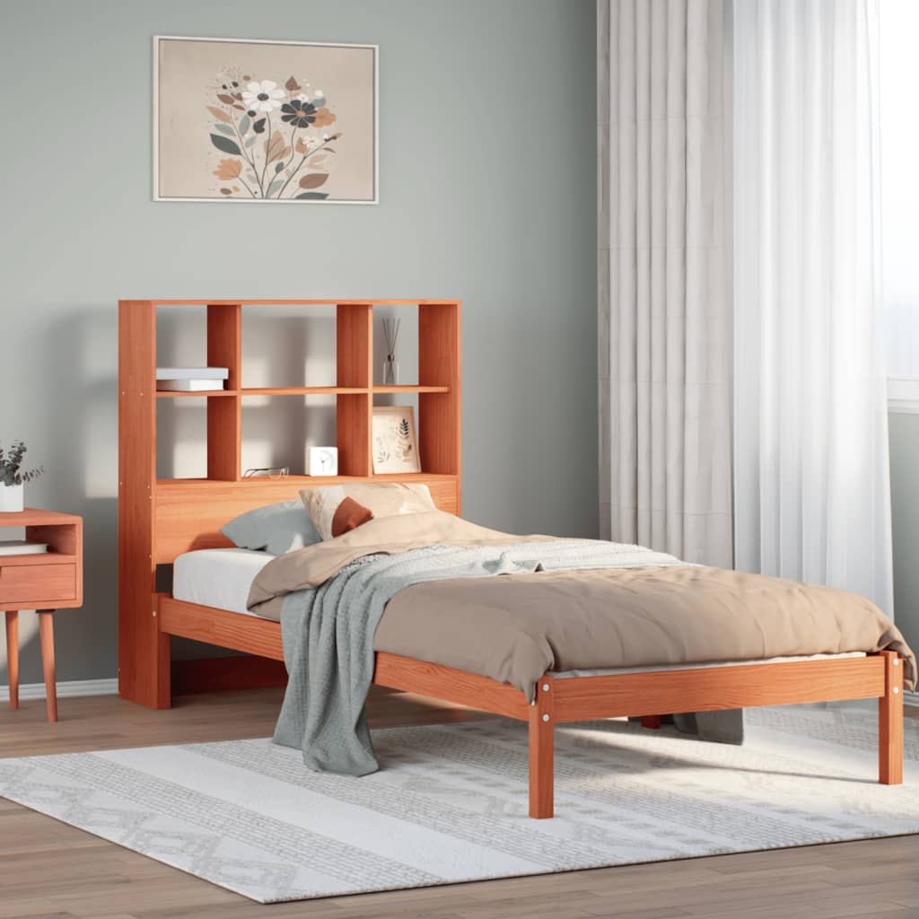 vidaXL Bookcase Bed without Mattress Wax Brown 100x200 cm Solid Wood Pine