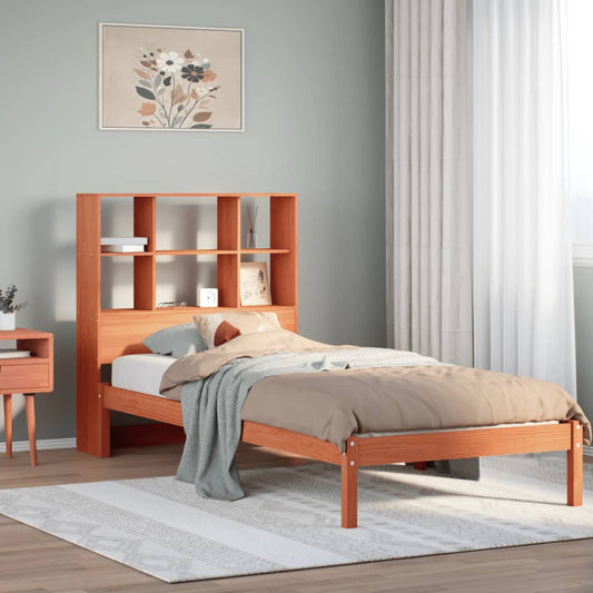 vidaXL Bookcase Bed without Mattress Wax Brown 100x200 cm Solid Wood Pine