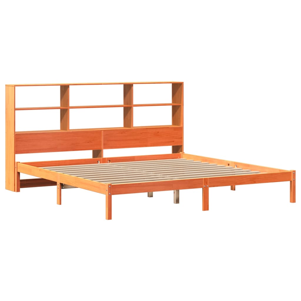 vidaXL Bookcase Bed without Mattress Wax Brown 200x200 cm Solid Wood Pine