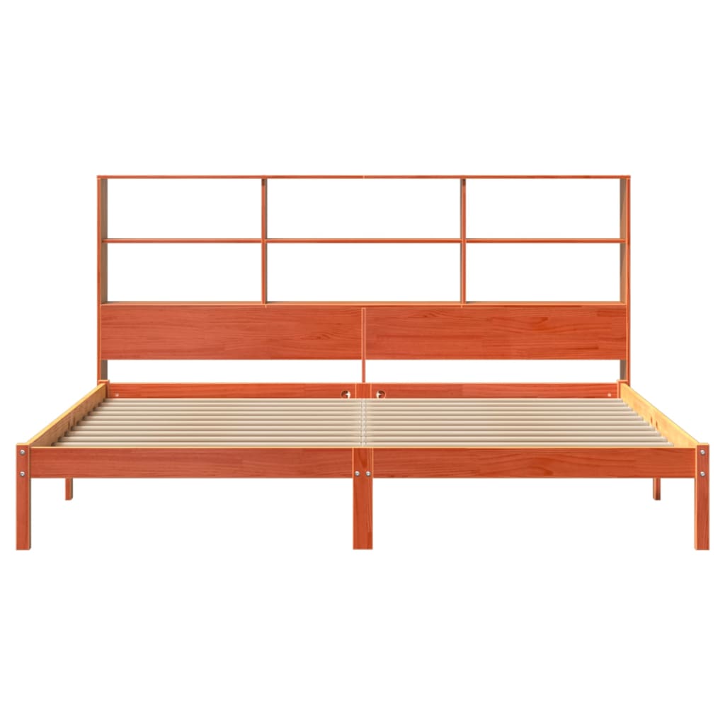 vidaXL Bookcase Bed without Mattress Wax Brown 200x200 cm Solid Wood Pine