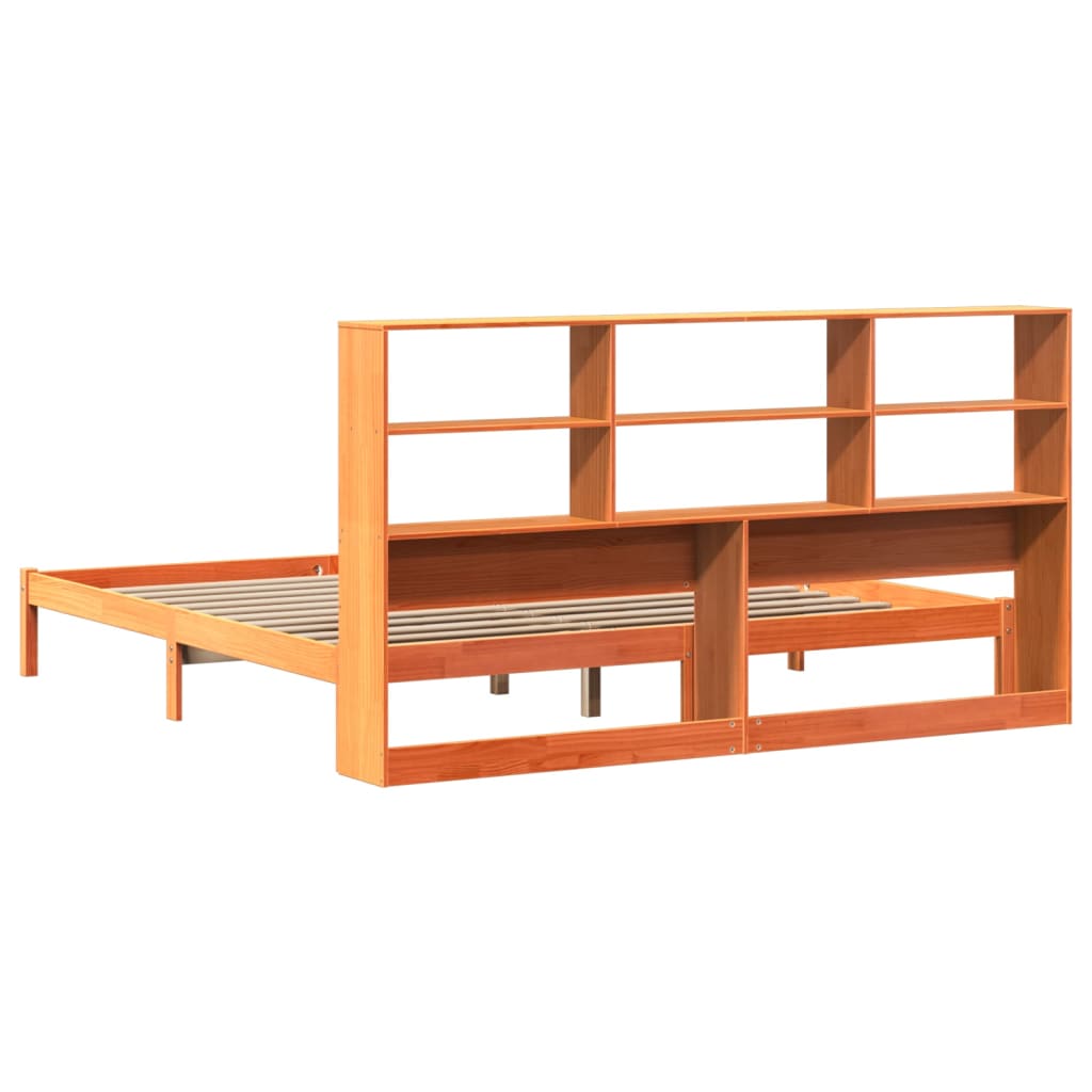 vidaXL Bookcase Bed without Mattress Wax Brown 200x200 cm Solid Wood Pine