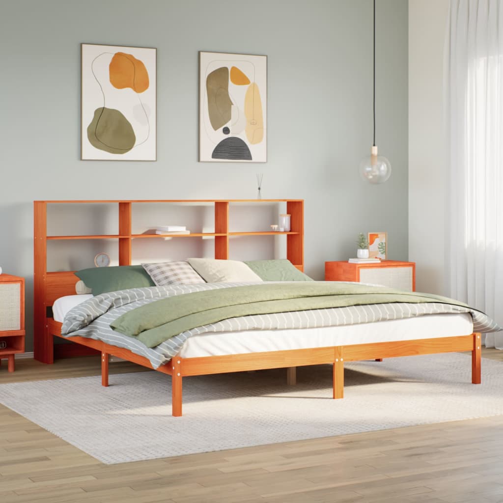 vidaXL Bookcase Bed without Mattress Wax Brown 200x200 cm Solid Wood Pine