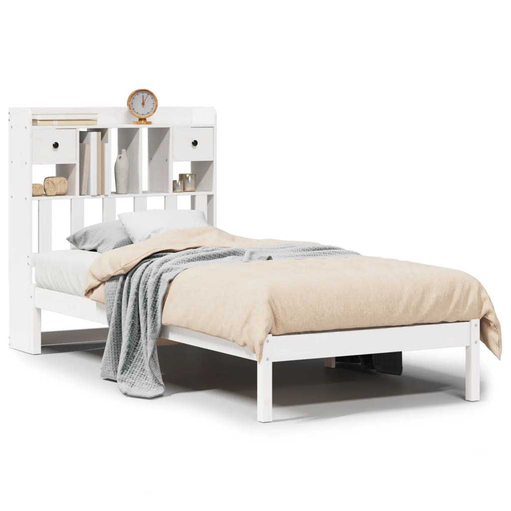 vidaXL Bookcase Bed without Mattress White 75x190 cm Small Single Solid Wood Pine