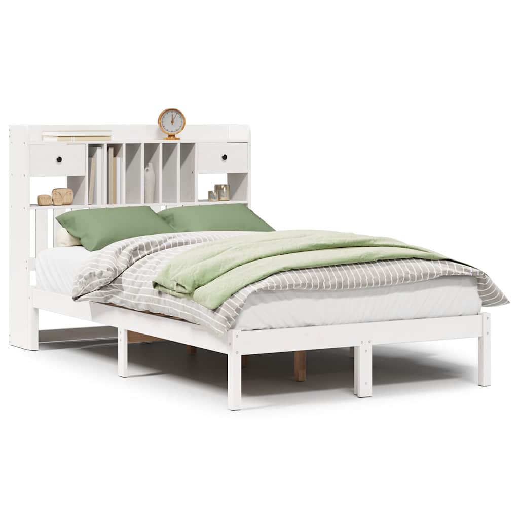 vidaXL Bookcase Bed without Mattress White 135x190 cm Double Solid Wood Pine
