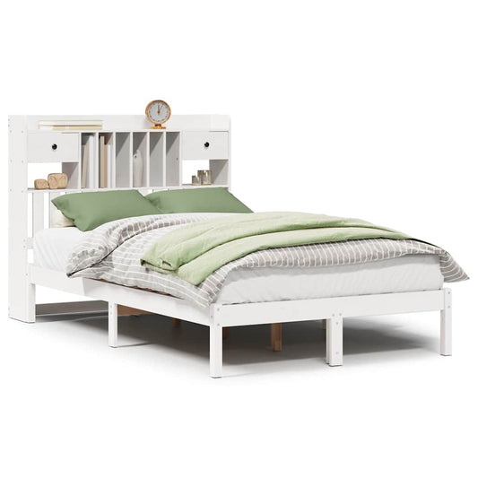 vidaXL Bookcase Bed without Mattress White 135x190 cm Double Solid Wood Pine