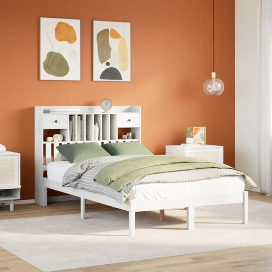 vidaXL Bookcase Bed without Mattress White 135x190 cm Double Solid Wood Pine