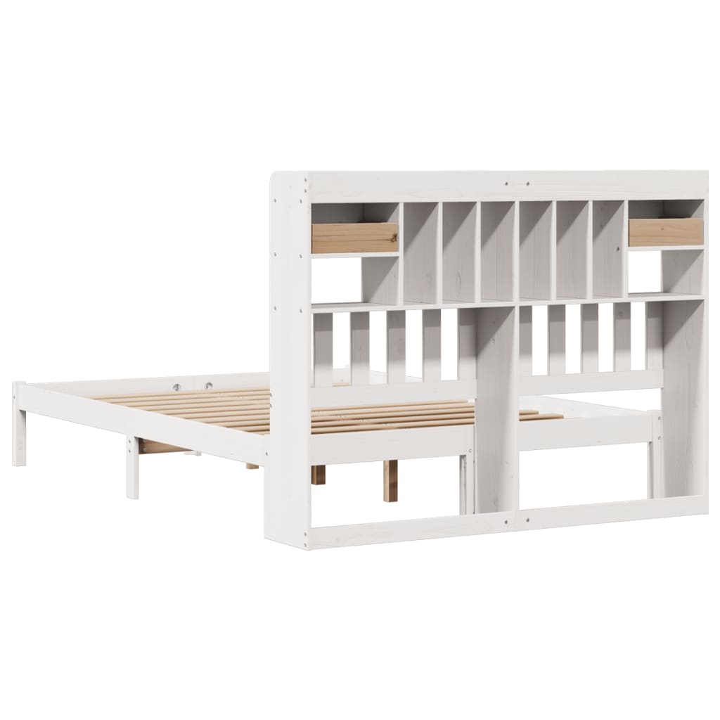 vidaXL Bookcase Bed without Mattress White 150x200 cm King Solid Wood Pine