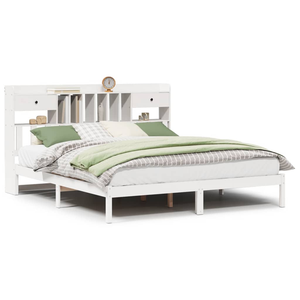 vidaXL Bookcase Bed without Mattress White 180x200 cm Super King Solid Wood Pine