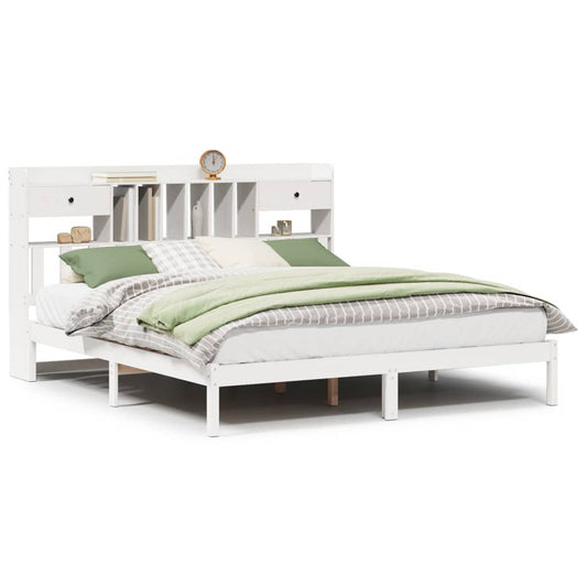 vidaXL Bookcase Bed without Mattress White 180x200 cm Super King Solid Wood Pine